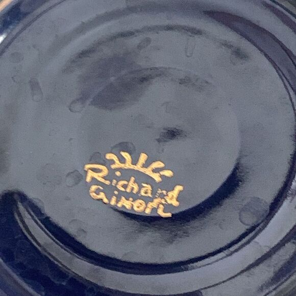 Set Of Three Small Dark Navy Blue & Gold Porcelain Saucers Signed Richard Ginori - Picture 4 of 16